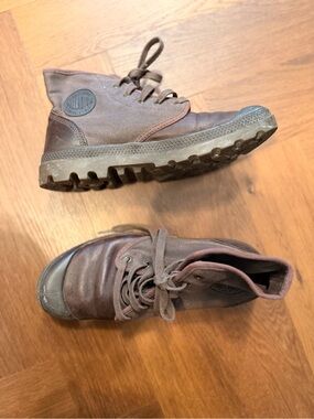 Palladium Pampa Hi Canvas Leather Boots Brown Men’s US 9 EU 42 Combat Hiking